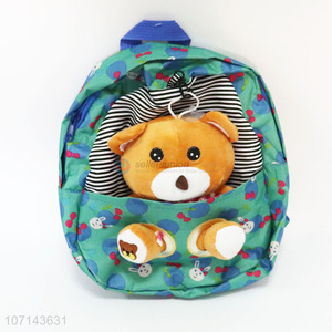 Hot sale kids school bag children backpack with plush bear toy