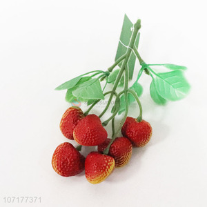 Wholesale fake strawberry bunches with leaves artificial fruit decoration