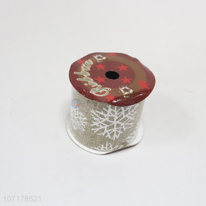 New design 6cm*3yards Christmas burlap ribbow roll with snowflake pattern