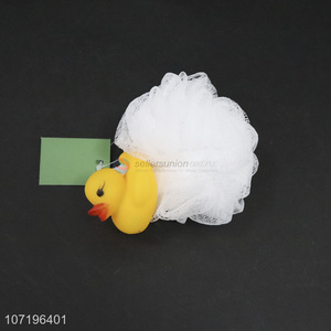 Best selling cartoon duck design mesh sponge ball kids shower ball