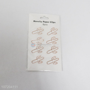 New products 8 pieces catcus shape iron paper clips metal bookmarks