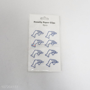 Promotional cute 8 pieces dolphin shape iron paper clips metal bookmarks