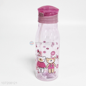 New arrival cartoon animal pattern plastic water bottle with straw
