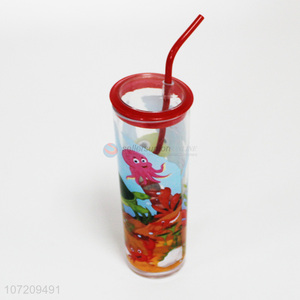 China Factory Sell Cartoon Pattern Plastic Straw Cup