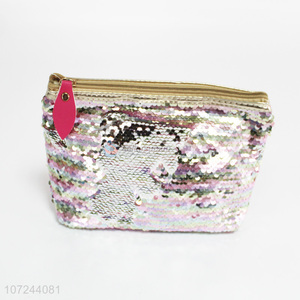 New arrival silver ladies sequin travel cosmetic bag
