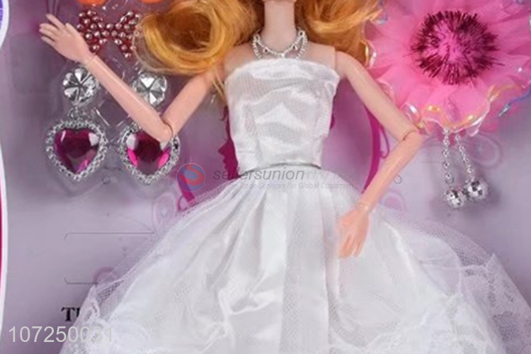 Competitive price 11.5inch 12joints 3D eyeball wedding dress doll set girls toy