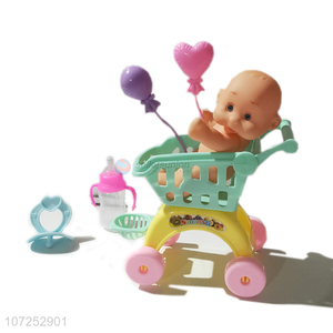 New Lovely Vinyl Baby Doll Toy Playing Toy Set With Shopping Cart