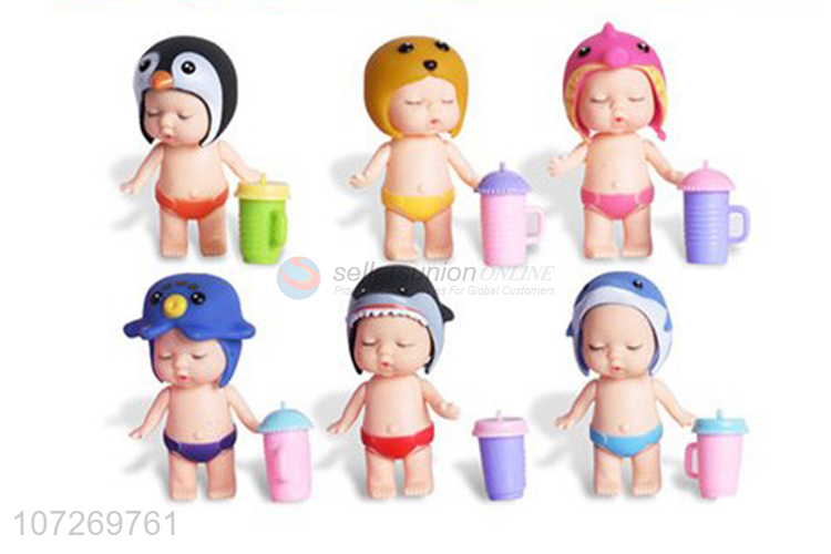 Good market cute vinyl toys 3.5 inch sleeping baby doll with cap