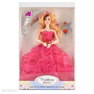 Promotional items 11.5 inch solid body princess doll wedding dress doll with crown and gem