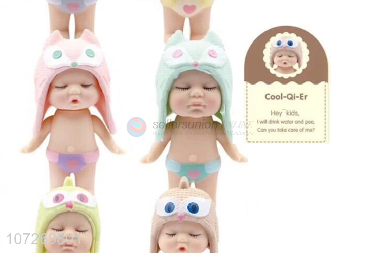 Hot sale cute vinyl toys 3.5 inch sleeping baby doll with cap