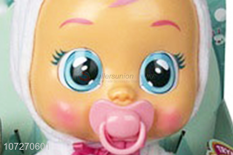 Promotional products 14 inch vinyl pacifier baby doll crying baby dolls with found sound
