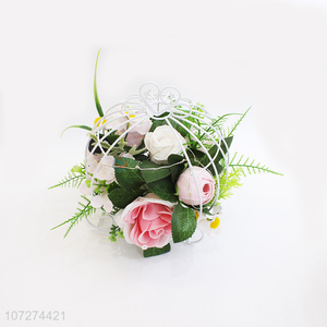 Exquisite design wedding decoration white metal pumpkin cart with artificial flower