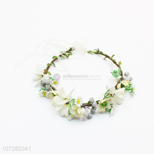 High Sales Artificial Flower Wreath Garland Headband With Adjustable Ribbon