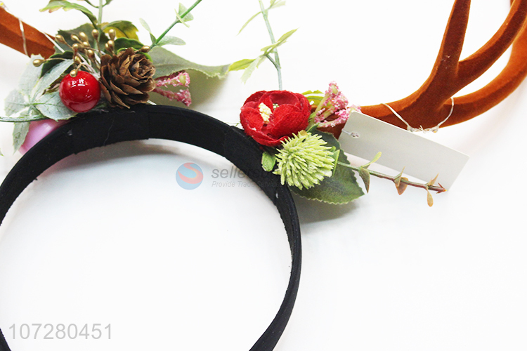 Hot Selling Girls Flower Antlers Hairband Funny Cute Deer Horn Christmas Hairbands