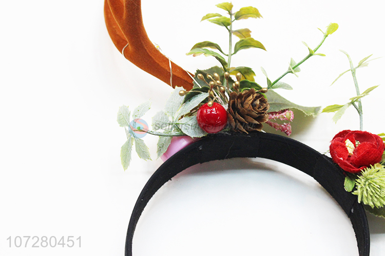 Hot Selling Girls Flower Antlers Hairband Funny Cute Deer Horn Christmas Hairbands