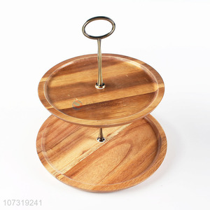 Natural Color Acacia Wood Two-Tier Round Food Tray Serving Fruit Tray