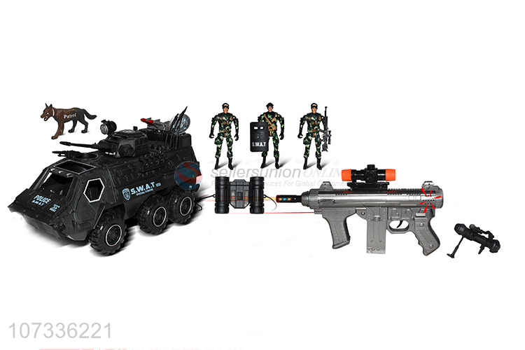 Good Sale Infrared Sound-Light Submachine Gun/Grenade Regimental Police Armored Vehicle Toy Set