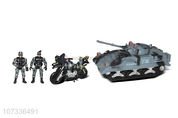 New Arrival Plastic Inertia Tank Fighter Motorcycle Set Toy
