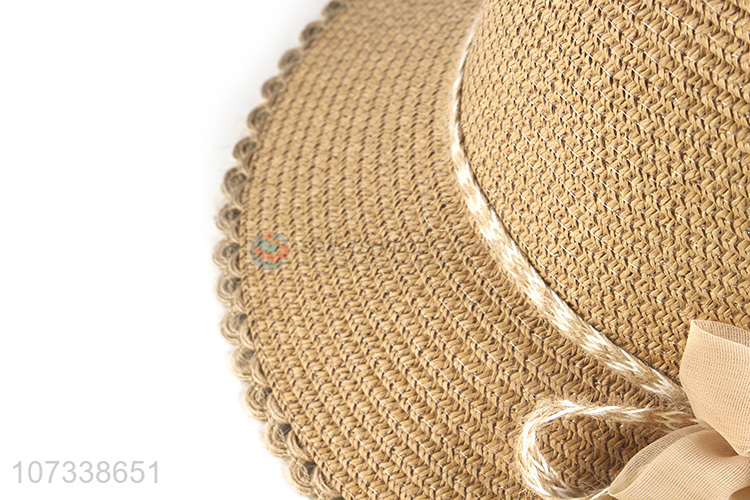 Best Price Womens Summer Beach Hat Bowknot Flower Decoration Straw Hat