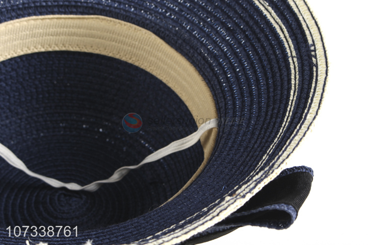 Wholesale Outdoor Bowknot Design Child Summer Sun Cap Girls Straw Hat