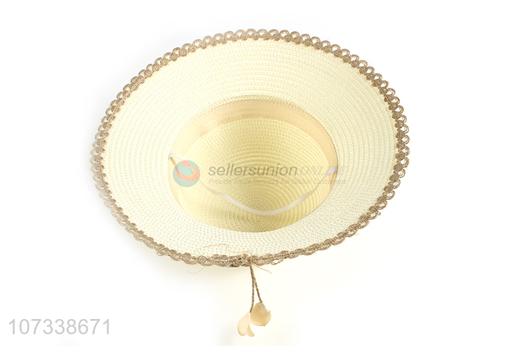 Wholesale Lady Summer Floppy Paper Straw Hat Bowknot Flower Decoration