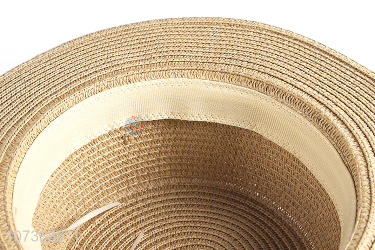 Factory Sell Woman Flat Top Straw Beach Hat Hat With Bow Decoration