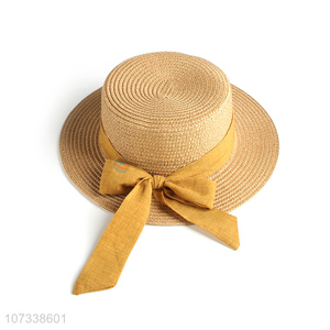 Best Sale Woman Leisure Outdoor Paper Straw Hat With Bow Decoration
