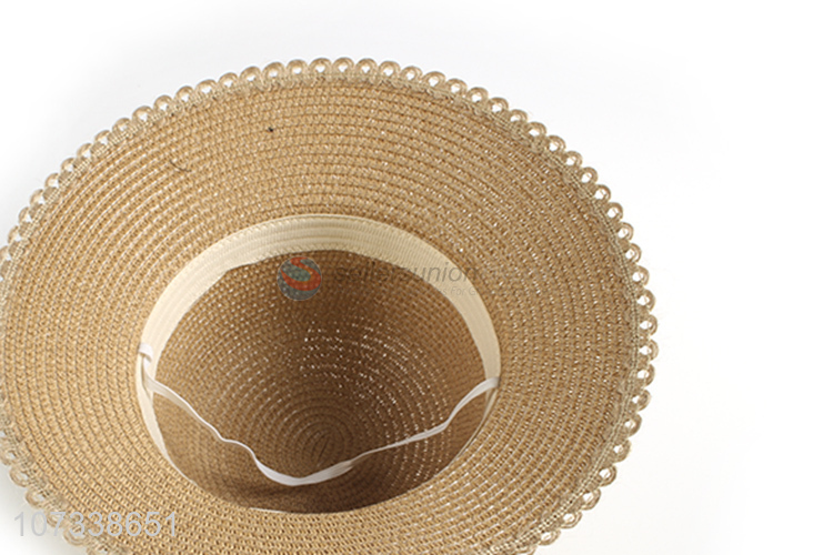 Best Price Womens Summer Beach Hat Bowknot Flower Decoration Straw Hat