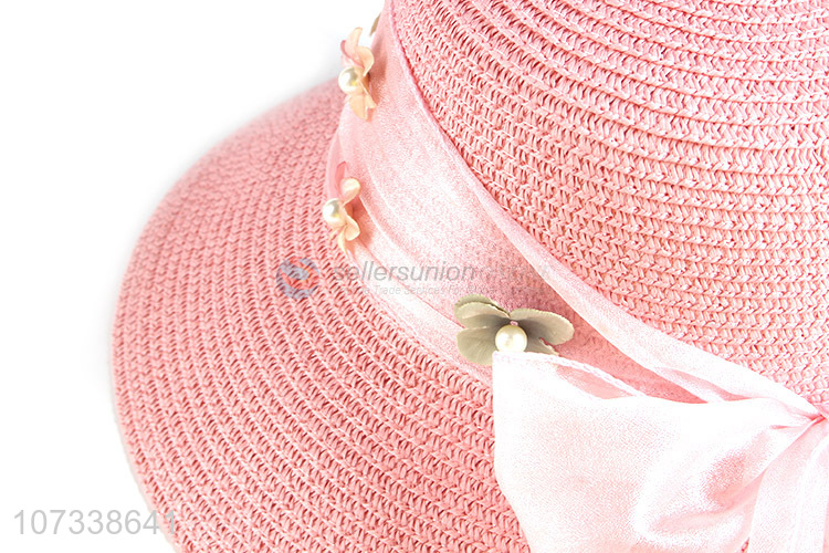 New Summer Female Sun Hat Bow Ribbon Beach Floppy Straw Hats For Women