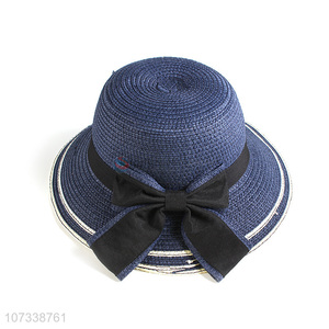 Wholesale Outdoor Bowknot Design Child Summer Sun Cap Girls Straw Hat