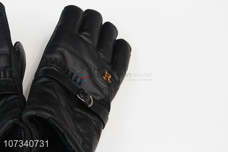 New arrival adult winter pu leather sports gloves men ski gloves