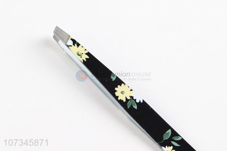 Custom Flower Pattern Stainless Steel Eyebrow Tweezers For Sale