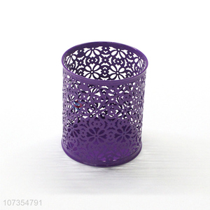 Suitable price round hollow flower metal pen holder for office & home