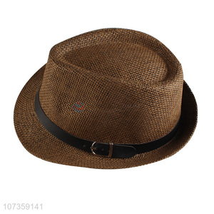 Delicate Design Straw Fedora Hat With Decorative Belt