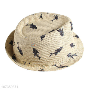 Good Quality Shark Pattern Straw Hat Billycock Casual Sun Hat