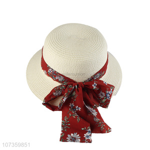 Wholesale Straw Round Cap With Colorful Cap Ribbon