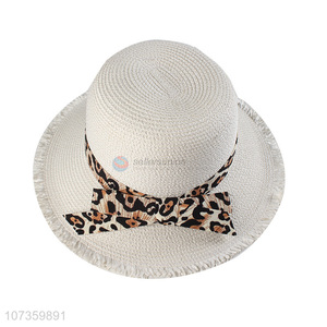 Fashion Straw Round Top Beach Hat With Cap Ribbon