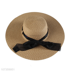 Best Selling Wide Brim Beach Hat With Black Cap Ribbon