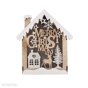 High quality home ornaments Christmas led wooden house hanging pendant