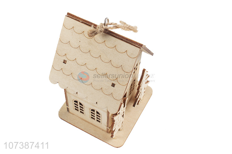 New design Christmas wooden crafts mini led wooden house ornaments