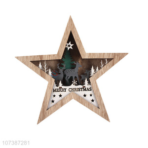 Low price led wooden star carved wooden lamp Christmas decoration