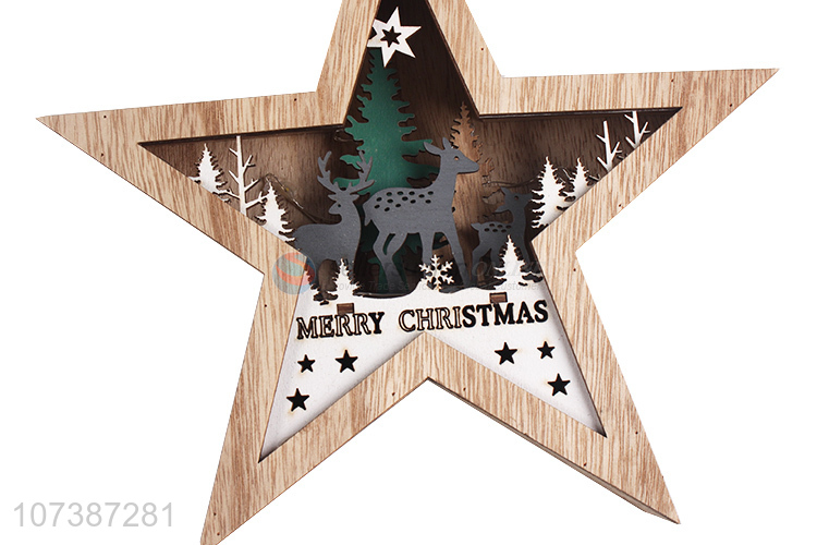 Low price led wooden star carved wooden lamp Christmas decoration