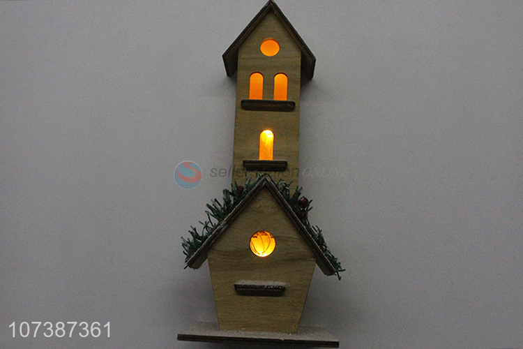 Excellent quality Christmas tabletop led light wooden house wooden ornaments