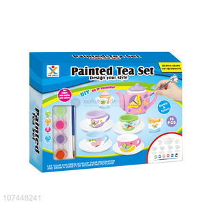 Latest style kids diy drawing porcelain tea set toy