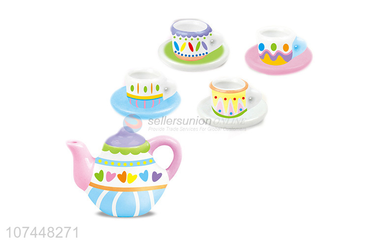 Best selling educational diy painting ceramic tea set toy