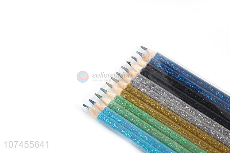 Most popular 6-color glitter wood colored pencil for students