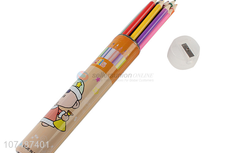 Promotional Price 12 Pieces Wood Colored Pencils With Sharpener Set