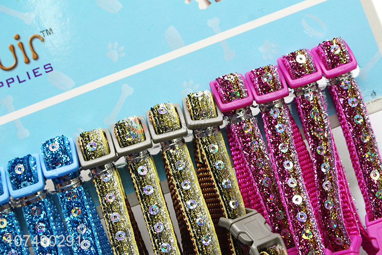 China manufacturer pet products fashion woven dog collar with sequins