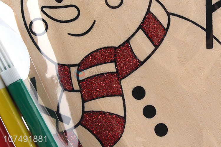 Factory Sell Snowman Pattern With 3Pcs Water Color Pen Wood Diy Toy For Kids