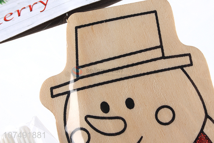 Factory Sell Snowman Pattern With 3Pcs Water Color Pen Wood Diy Toy For Kids